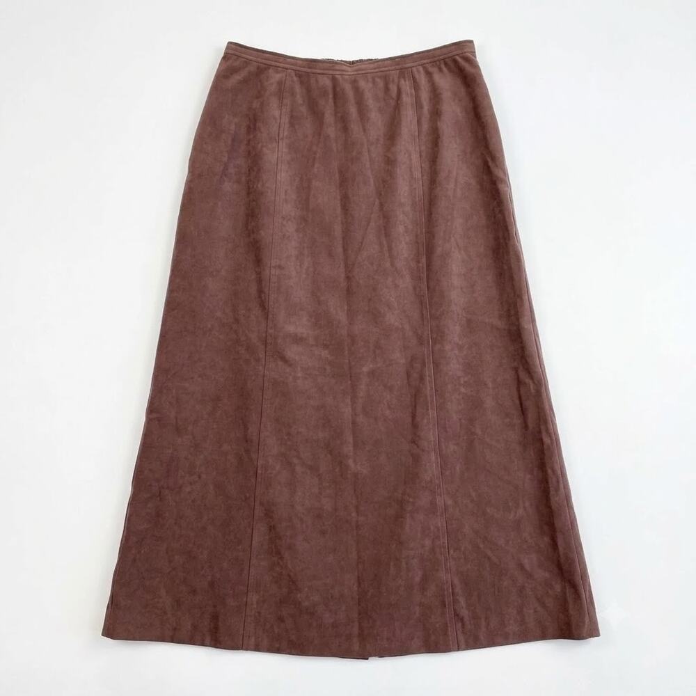 LL Bean Vintage 90s Faux Suede Midi Pencil Skirt Brown Lined Womens 8P 8 Petite
